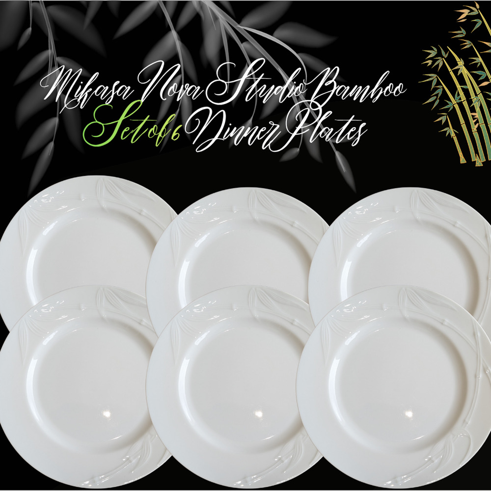 Mikasa Studio Nova BAMBOO WHITE M2050 Dinner Plates 10.75" Fine China - Set of 6